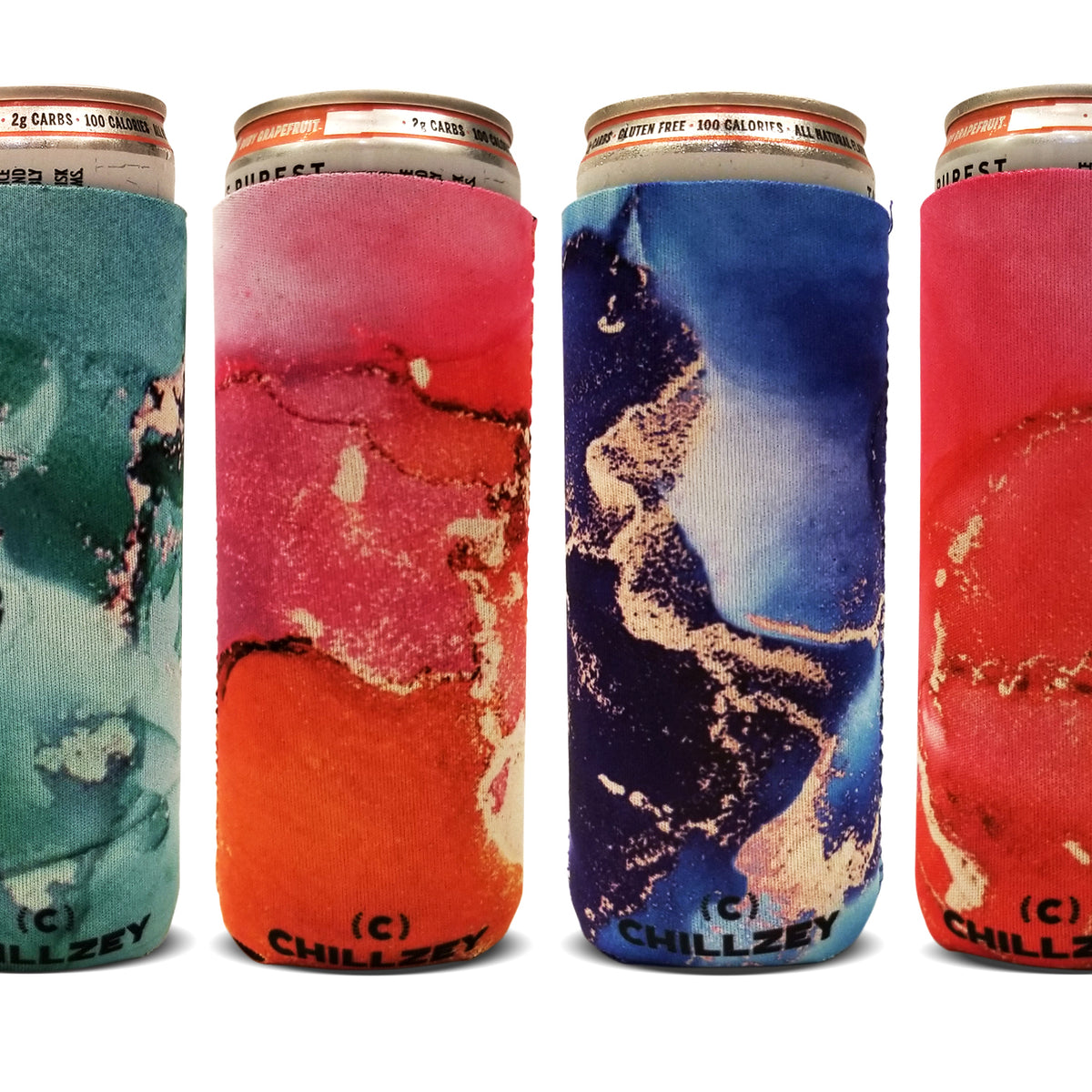 CHILLZEY - 12oz Slim Can Cooler Neoprene Sleeves 4 pak